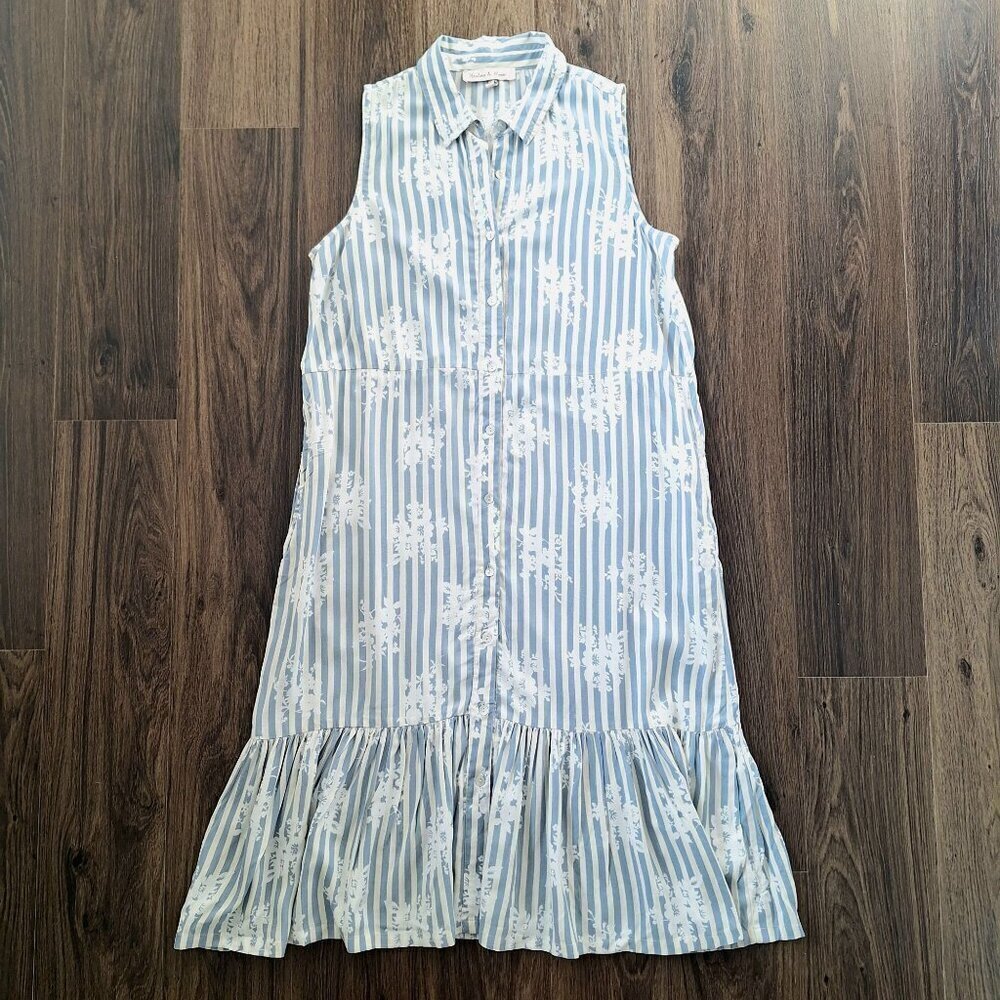 💙 Harlow & Rose Tiered Floral Feminine Romantic Rayon Soft Midi Blouse Dress Si